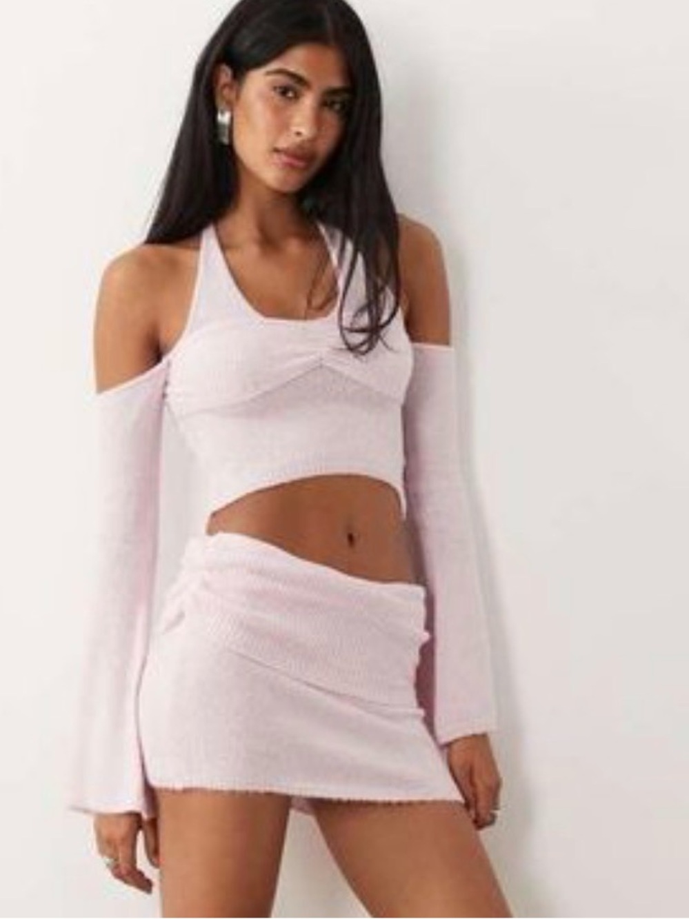 I.AM.GIA Light Pink Cold-Shoulder Halter Crop Sweater - Picture 9 of 10